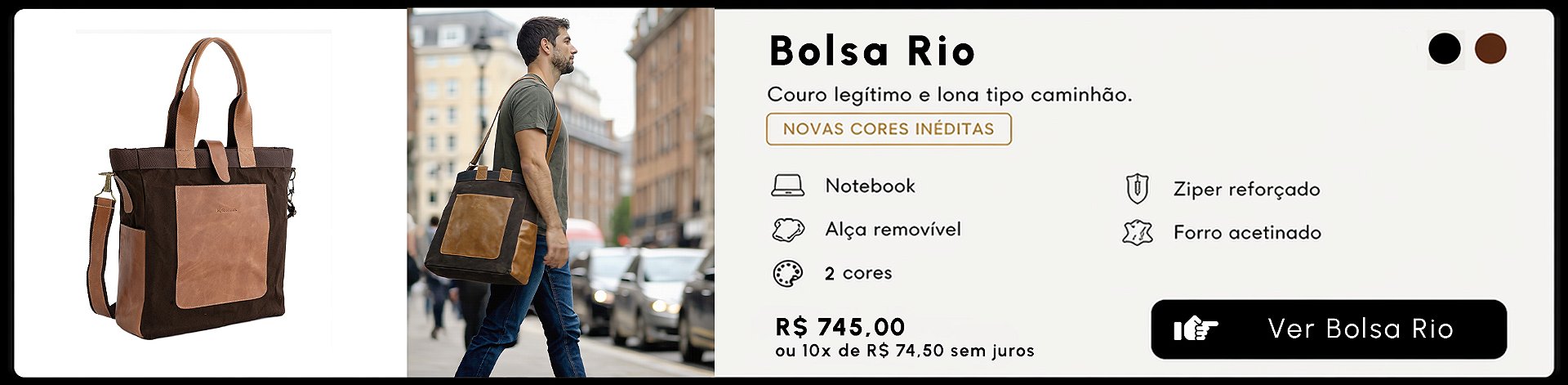 Bolsa Carteiro Rio em couro e lona para notebook e tablet para desktop