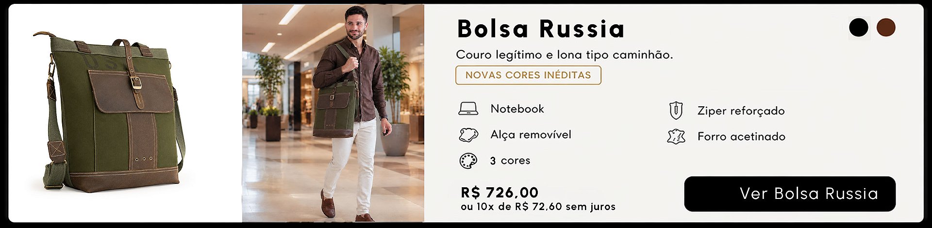 Bolsa Tote Masculina Day em couro legítimo e lona premium para desktop