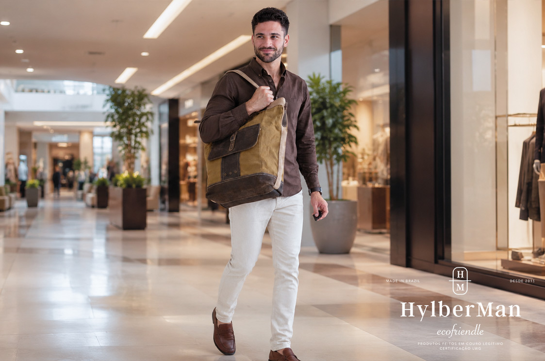 Bolsa carteiro estilo tote masculina Russia em couro e lona na rotina urbana
