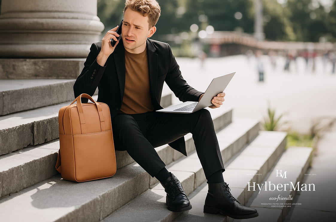 mochila executiva com terno couro legítimo