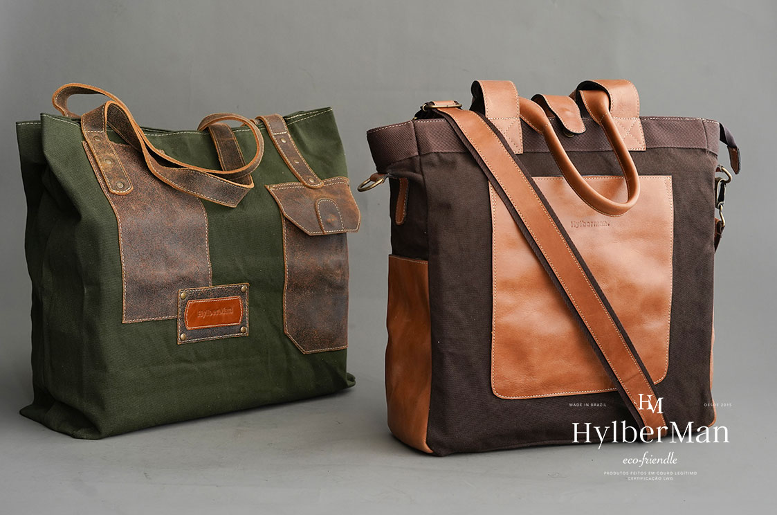 Bolsa masculina em couro e lona - Hylberman