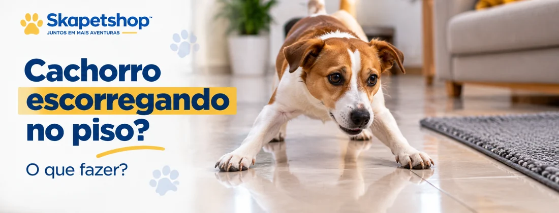 Cachorro escorregando no piso liso dentro de casa