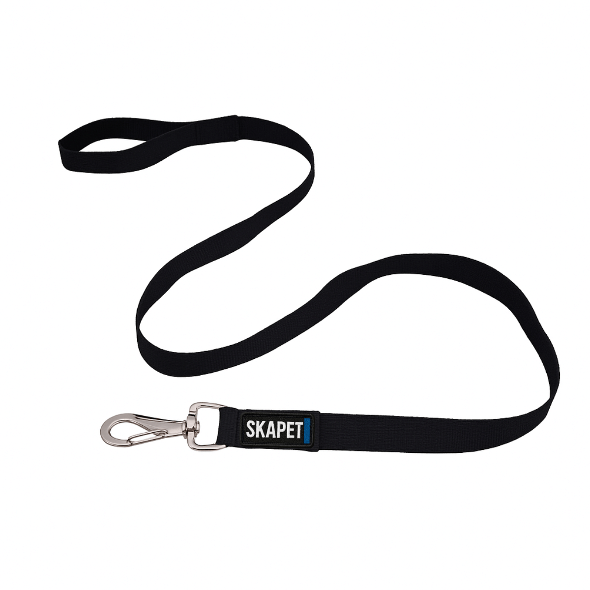 Guia para cachorro em nylon preto Skapet reforçada, com alça confortável e mosquetão de ferro resistente