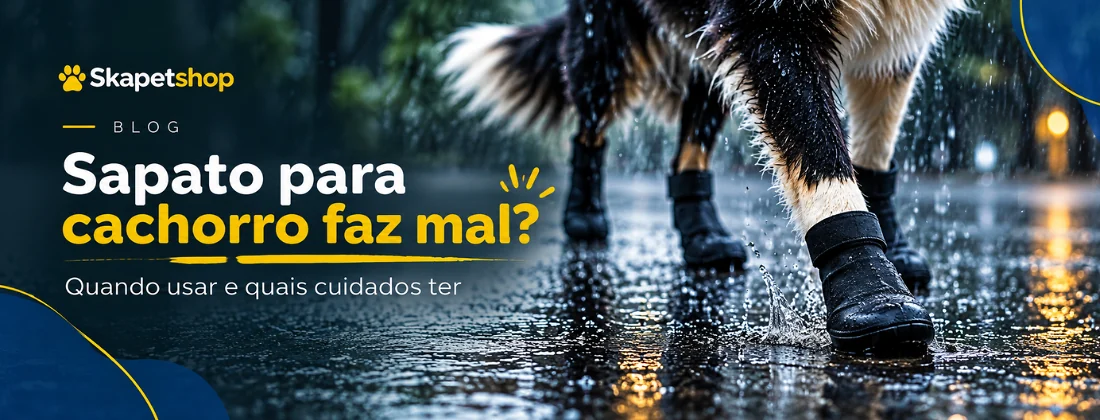 Cachorro usando sapatinho durante passeio