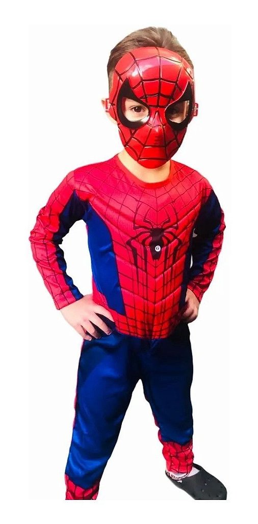 Fantasia infantil com máscara Homem Aranha vermelho