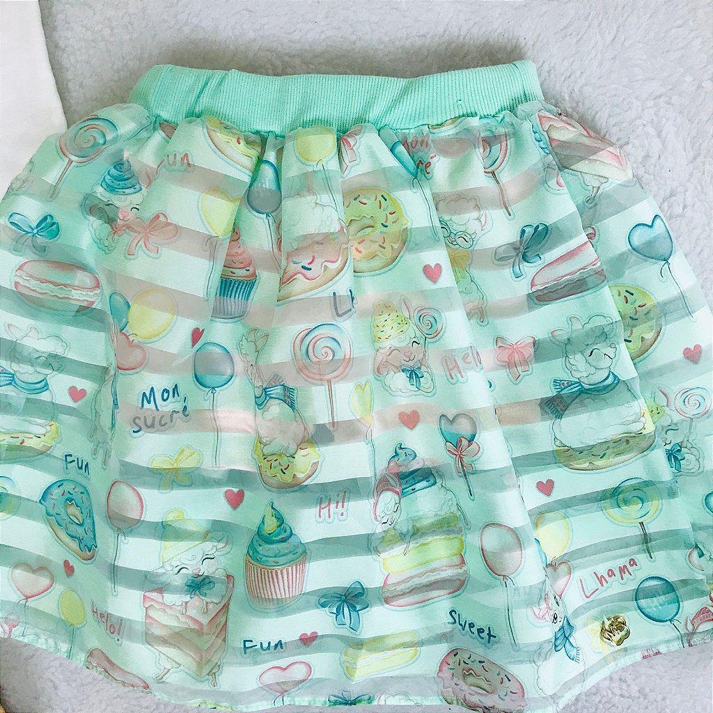 Conjunto Infantil Verde Neon Mon Sucré de Blusa Tipo Blazer Cropped e  Shorts-Saia