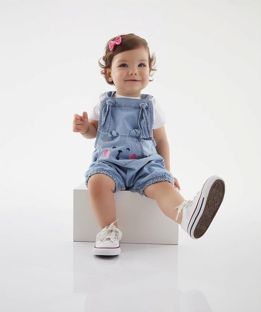 JARDINEIRA BEBE MENINA JEANS - Moda Bebê - Pequeno Charme - Loja de Roupas para  Bebês
