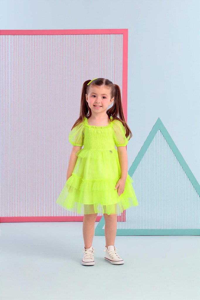 Vestido Casual Infantil de Tule Verde Neon da Mon Sucré - Tipinhos Moda  Infantil e Juvenil