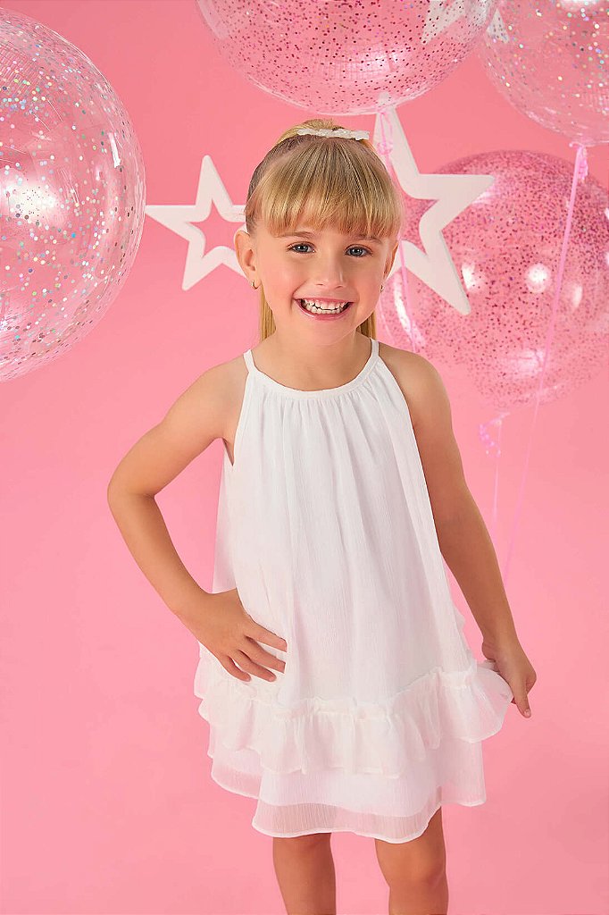 Vestido Infantil de Festa Branco em Chifon da Mon Sucr Tipinhos