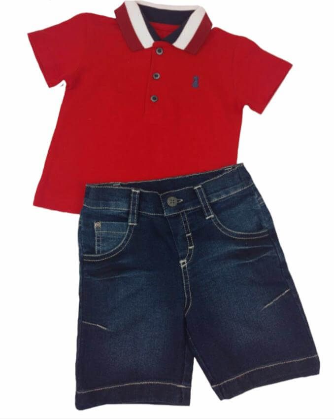 Conjunto Infantil com Camisa Polo Vermelha Manga Curta da Pupi - Tipinhos  Moda Infantil e Juvenil