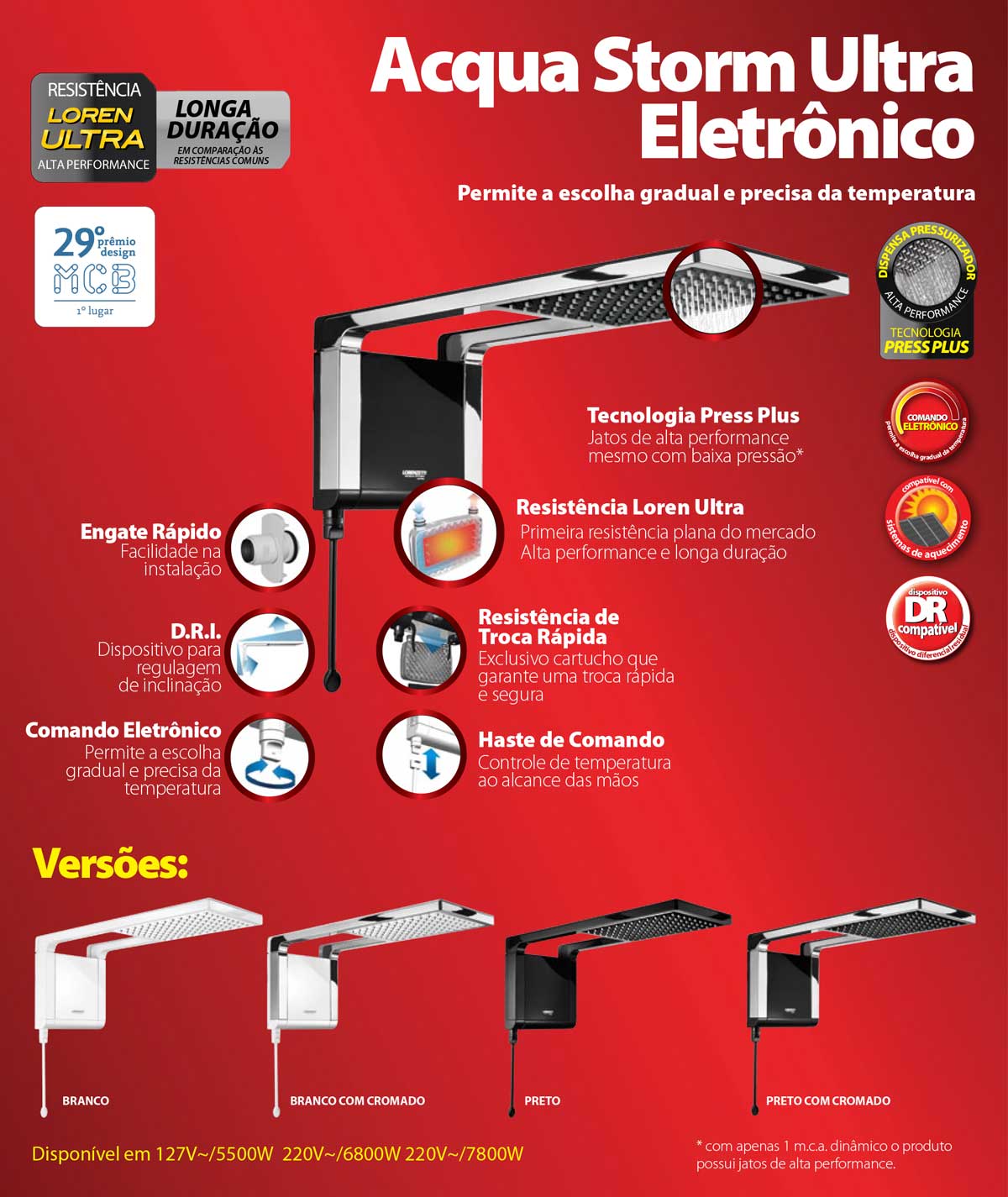 Ducha Lorenzetti Acqua Storm Ultra Eletrônica 7800W 220V
