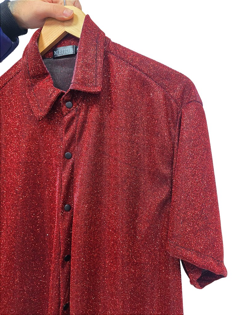 Camisa Masculina Gioberti Manga Longa - Botões De Pressão Pérola | Vermelho Tamanho P
