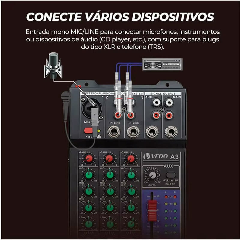 Mesa de Som 3 Canais Mixer Automotivo Vedo A3 - Krunner - Loja de