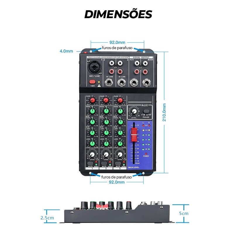 Mesa de Som 3 Canais Mixer Automotivo Vedo A3 - Krunner - Loja de