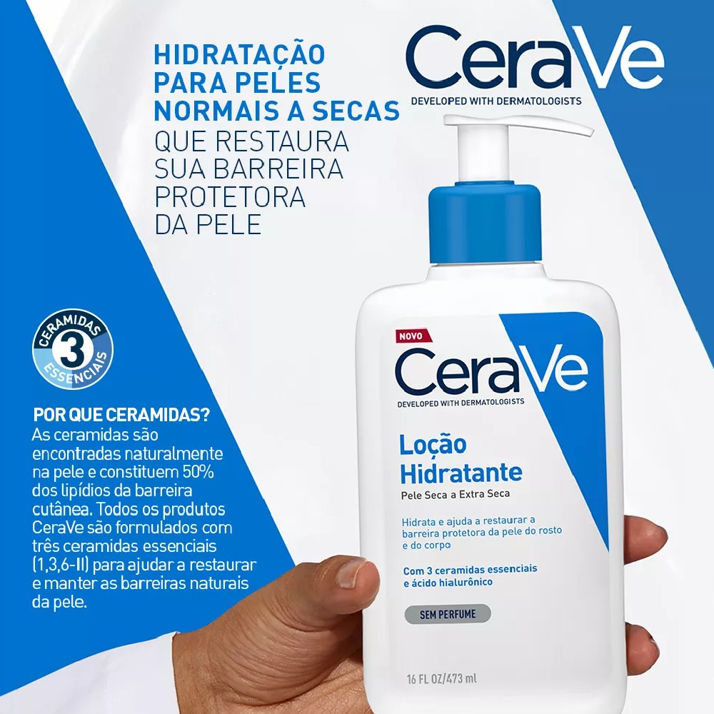 CeraVe Loção Hidratante com ceramidas essenciais e ácido hialurônico