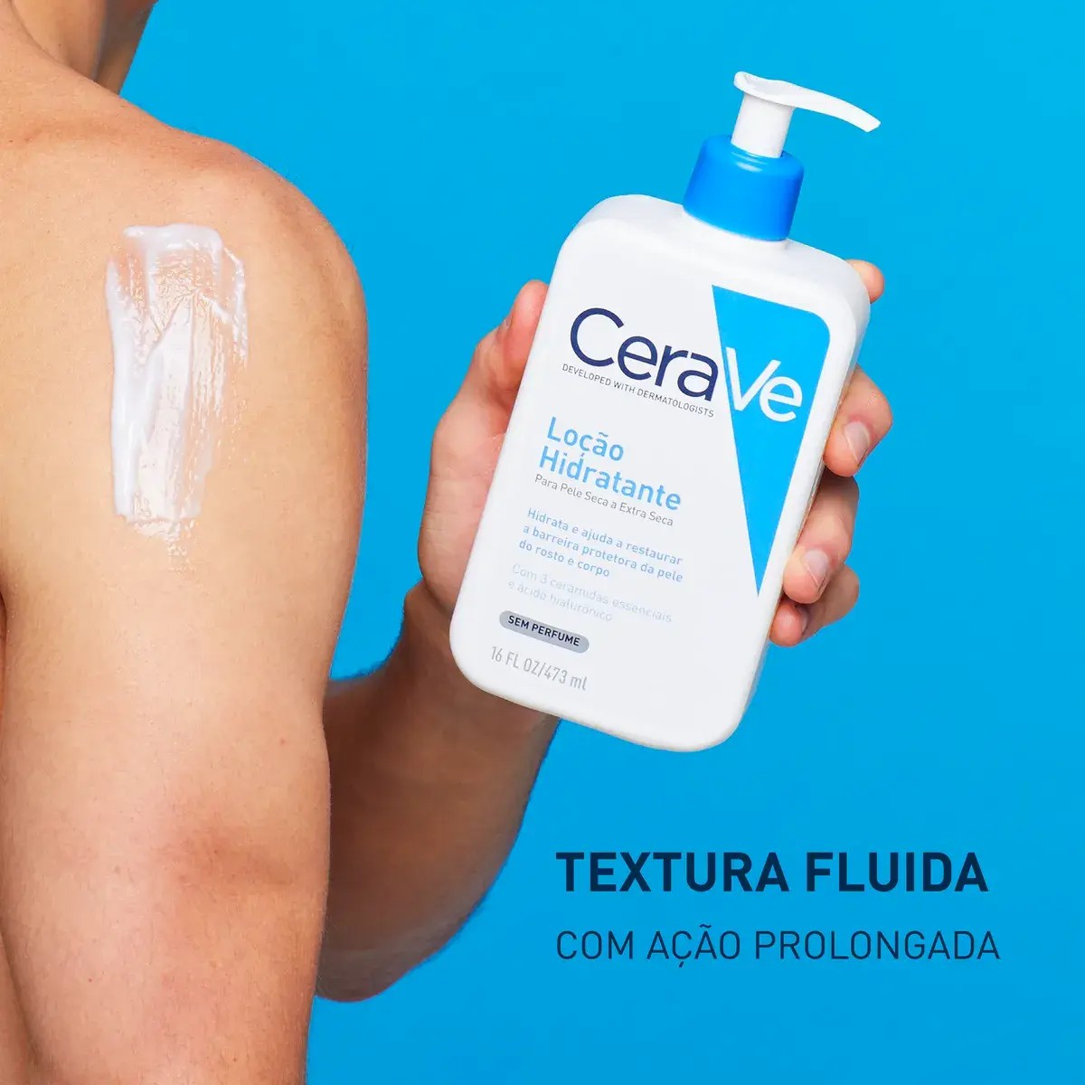 Uso diário da CeraVe Loção Hidratante indicado por dermatologistas, promovendo toque macio, pele uniforme e saudável.