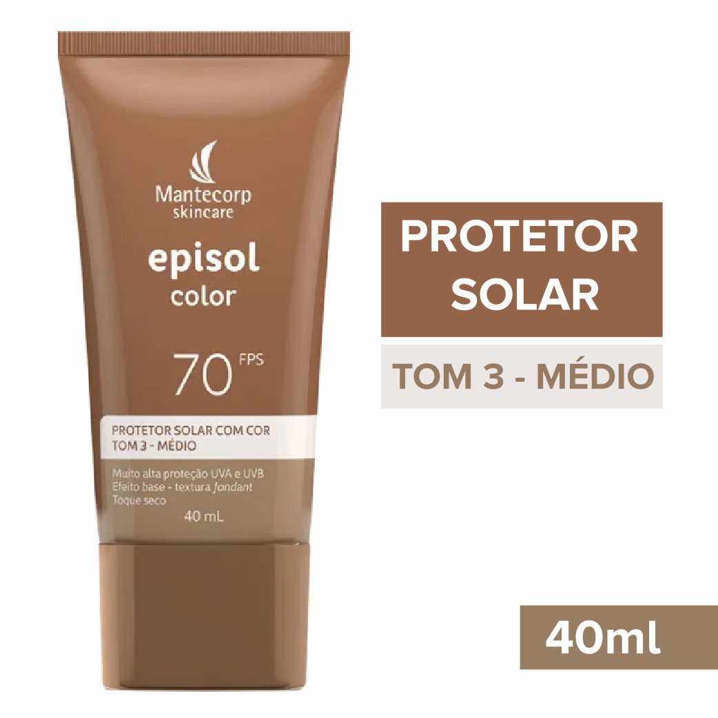 Pele morena uniforme e protegida com Episol Color FPS 70 Médio.