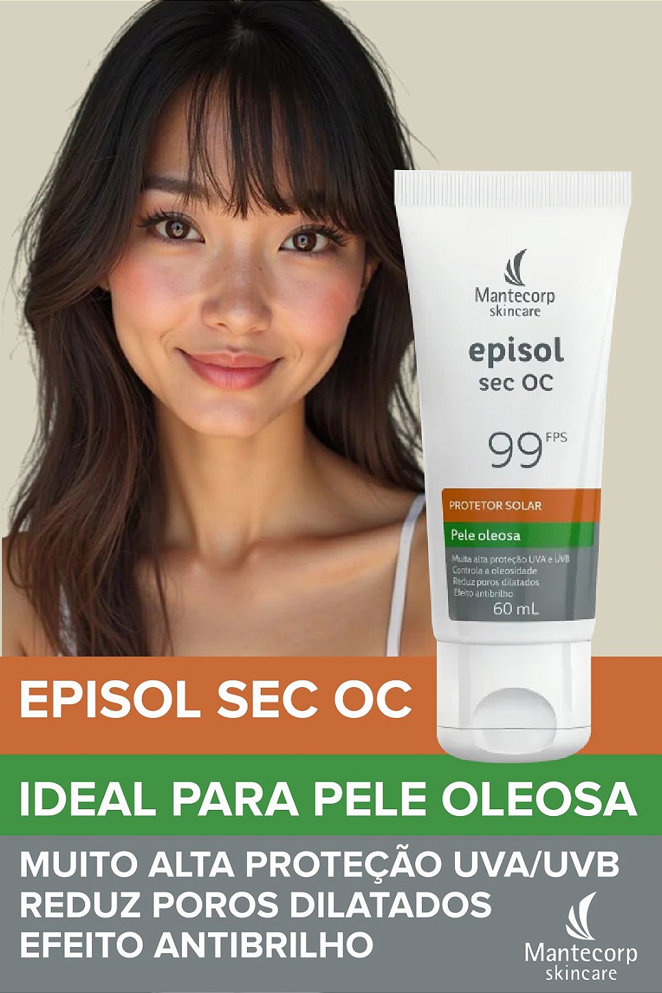 Episol Sec OC com FPS 99 e PPD 34 para proteção intensiva UVA e UVB
