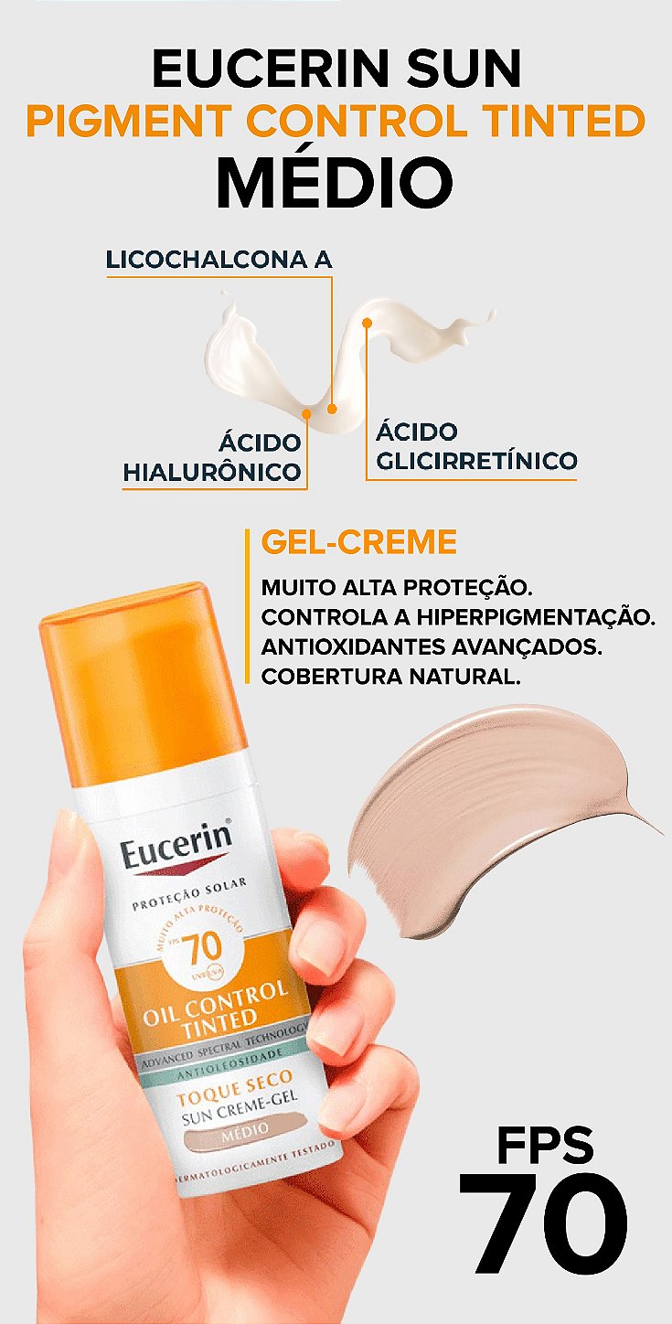 Pele protegida, hidratada e visivelmente mais uniforme com Eucerin Tinted FPS 70