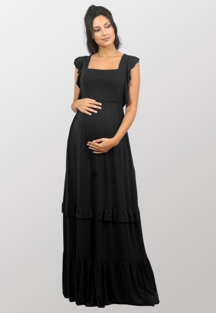 Vestido Longo Gestante Kelly Preto Whyalla Moda Gestante e