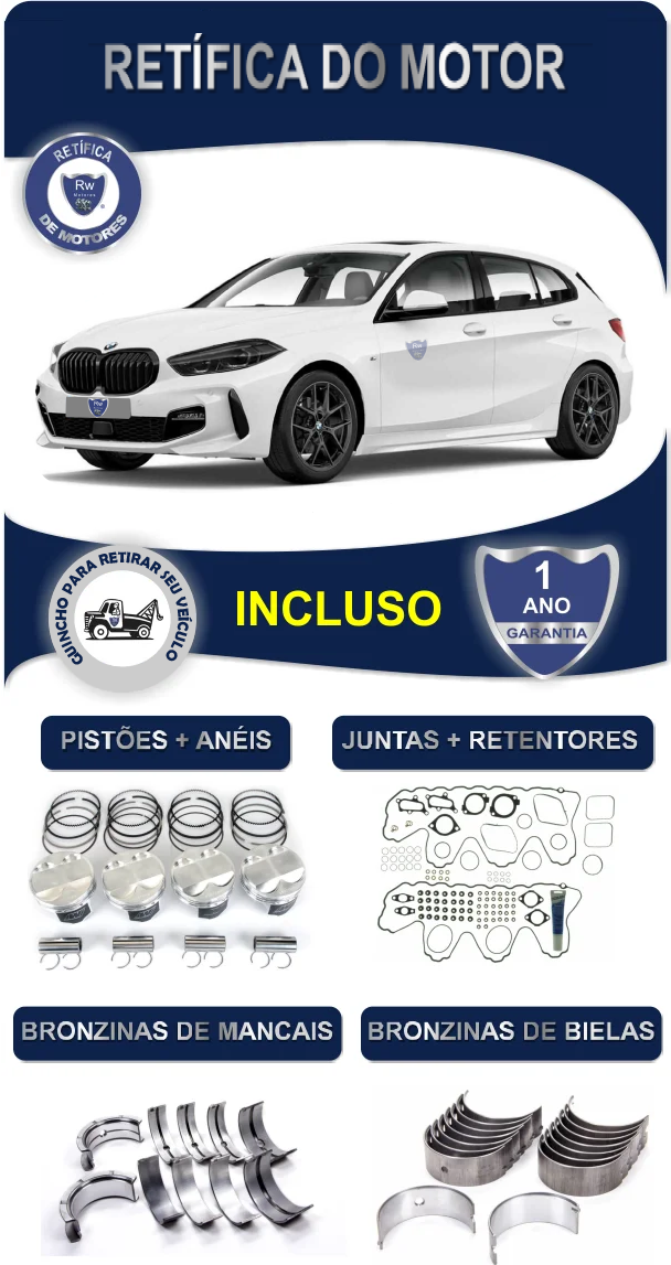 Retífica de Motor BMW 118i 1.5 12v Sport M Steptronic Turbo Gasolina 3 Cilindros
