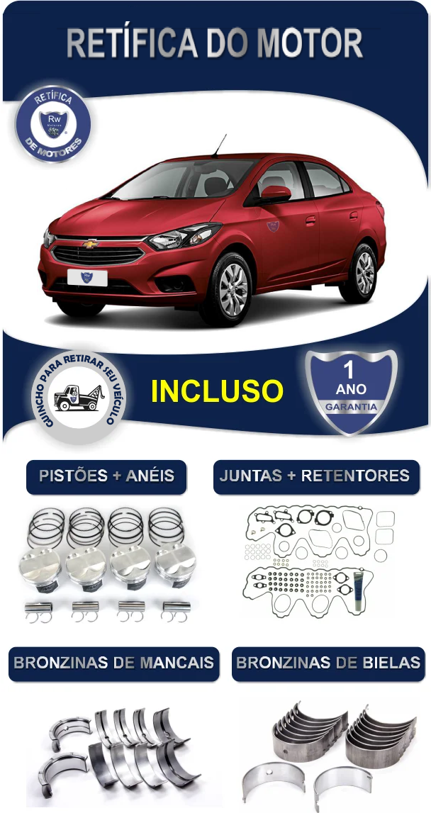 Retífica de Motor Chevrolet Prisma LT 1.4 8V 2014-2019
