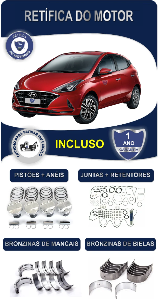 Retífica de Motor Hyundai HB20 Evolution Tgdi 1.0 12v Turbo Flex 3 Cilindros