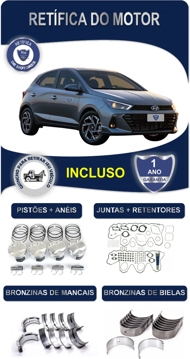 Retífica de Motor Hyundai HB20 Limited 1.0 12v Flex 3 Cilindros