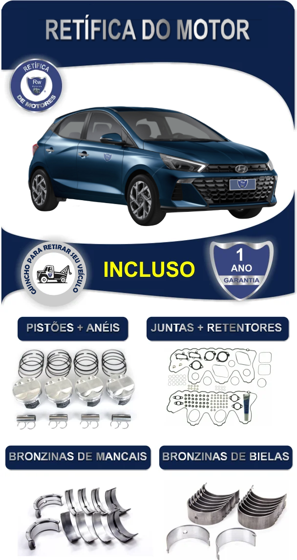 Retífica de Motor Hyundai HB20 Platinum Tgdi 1.0 12v Turbo Flex 3 Cilindros