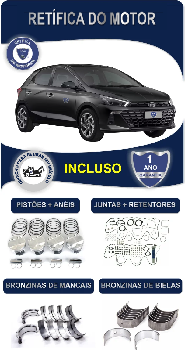 Retífica de Motor Hyundai HB20 Sense Plus 1.0 12v Flex 3 Cilindros