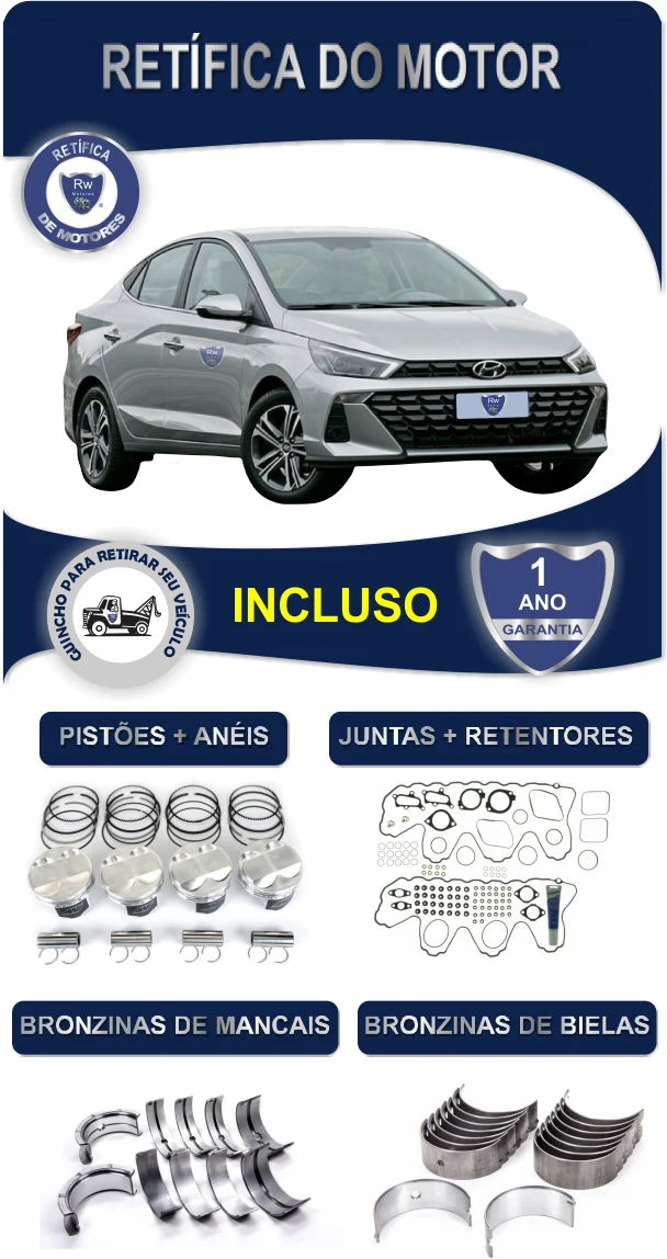 Retifica de Motor Hyundai HB20S Limited 1.0 12v Flex 3 Cilindros