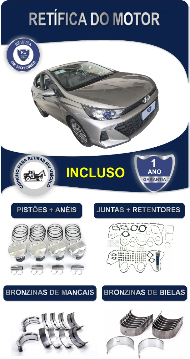 Retífica de Motor Hyundai HB20S Limited Plus 1.0 12v Flex 3 Cilindros