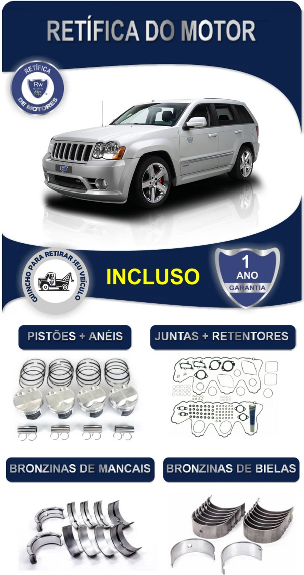 Retífica de Motor Jeep Grand Cherokee SRT8 6.1 V8 16v