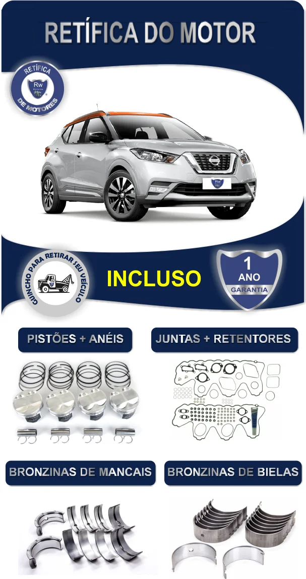 Retífica de Motor Nissan Kicks Rio 2016 1.6 HR16DE
