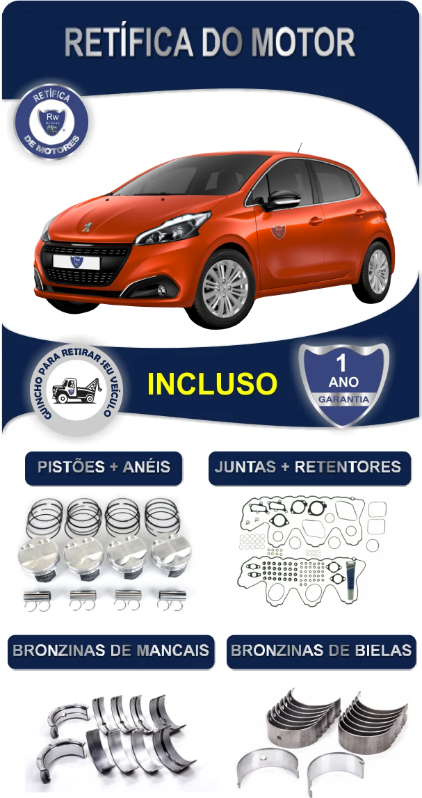 Retífica de Motor Peugeot 208 Allure 1.2 12V Flex 3 Cilindros