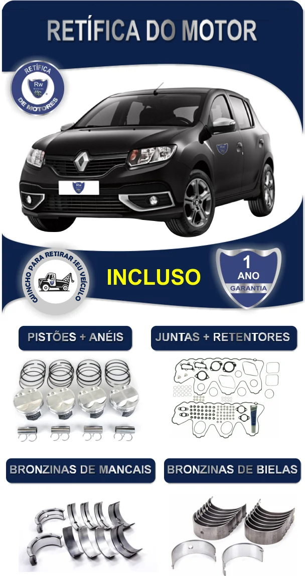 Retífica de Motor Renault Sandero Authentique 1.0 12v Sce Flex 3 Cilindros