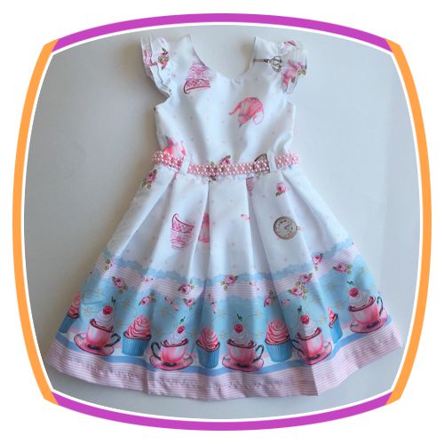 vestido infantil azul e rosa