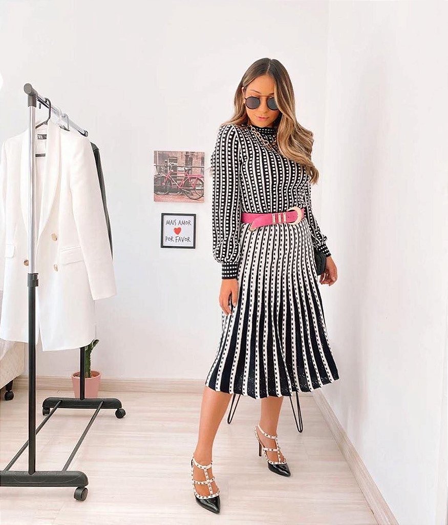 saia plissada midi bicolor