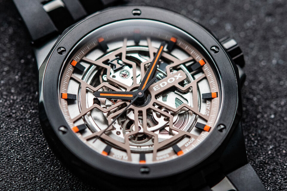 Edox Delfin Automático Esqueletizado 200m Safira Aço Inoxidável