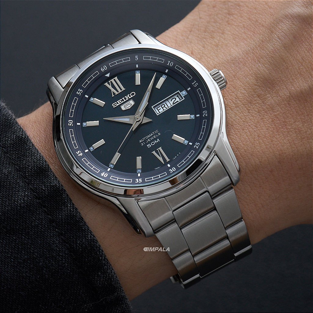 Seiko 5 SNKP17 Automático Azul 42mm com Calendário Bilíngue