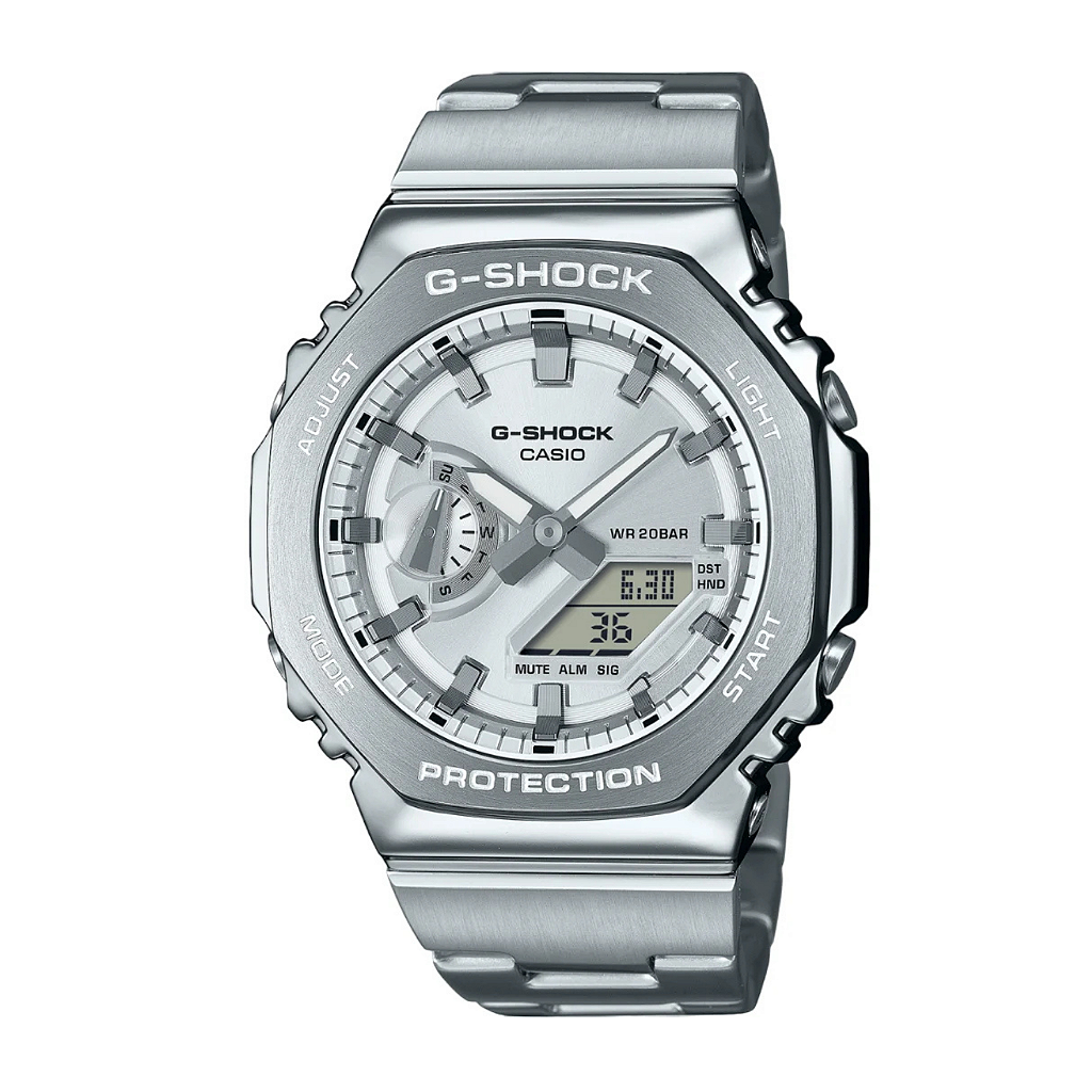 G-SHOCK GM-2110D-7ADR Aço Inoxidável, LED Duplo e 200m de