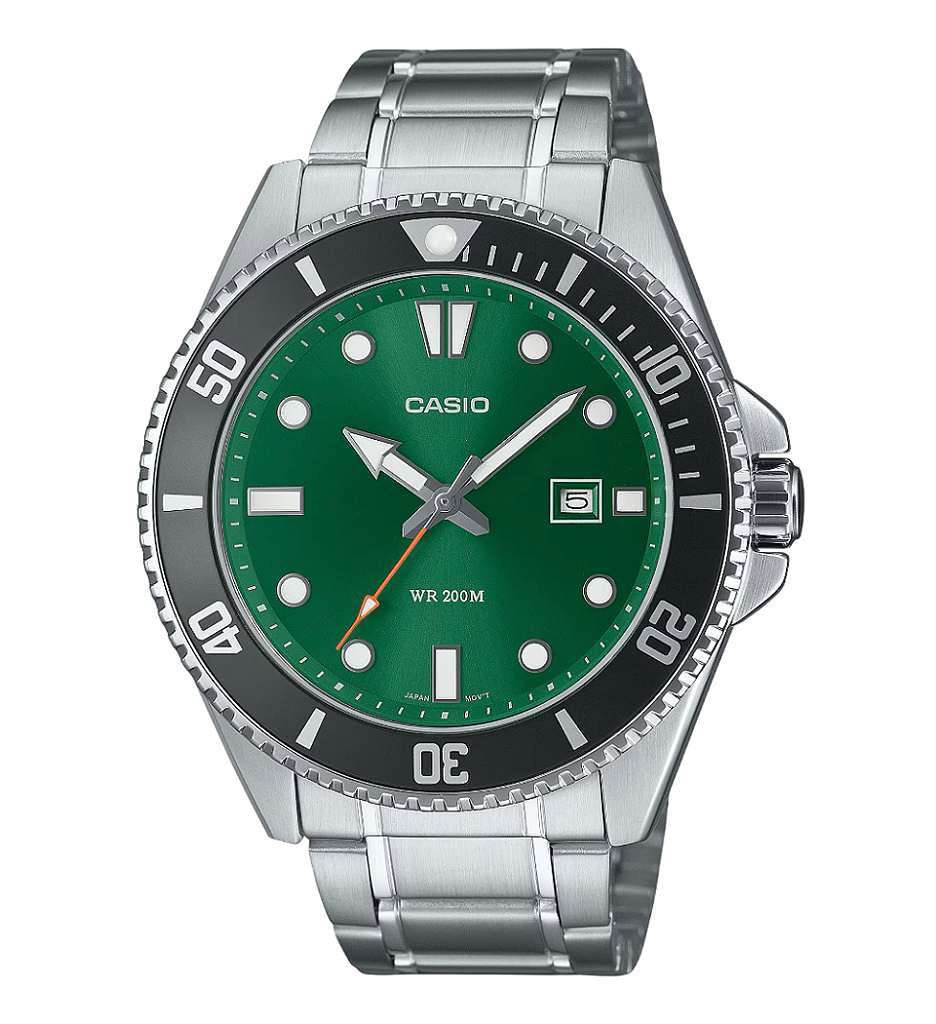 Casio Duro MDV-107D-3A2VDF Verde Aço 200M - Relojoaria Impala