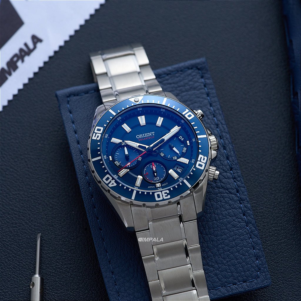 Relógio Orient Solartech Azul Cronógrafo MBSSC288 D1SX 43mm