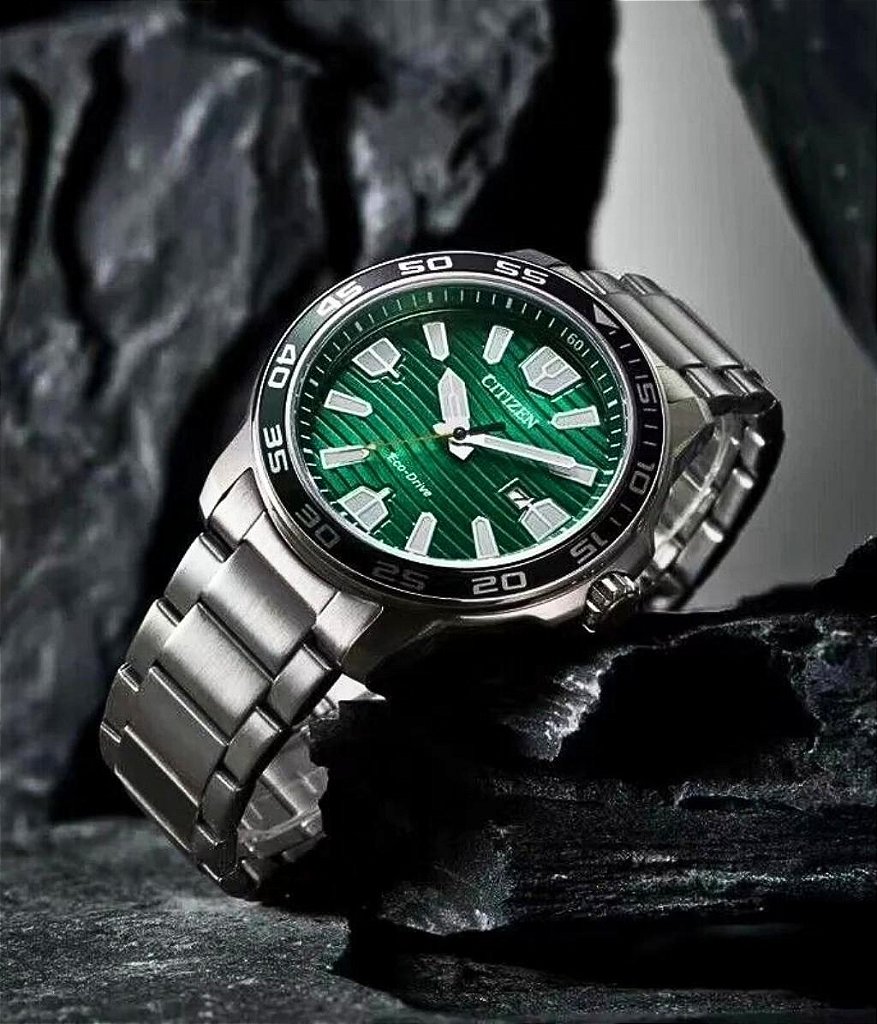 Relógio Citizen Marine Sport AW1526-89X – Eco-Drive Verde Aço