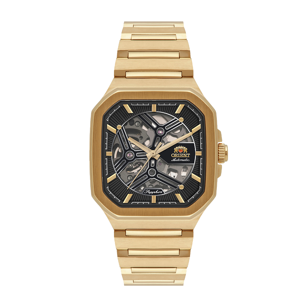 Relógio Orient Skeleton Automático NH7GG008-G1KX IP Gold