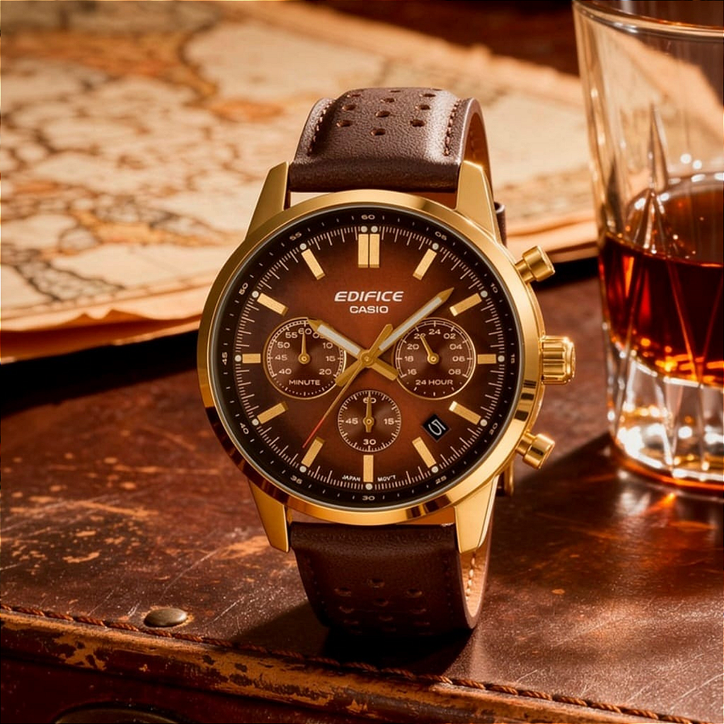 Relógio Casio Edifice EFR-575CL-5ADF Cronógrafo Couro - Relojoaria