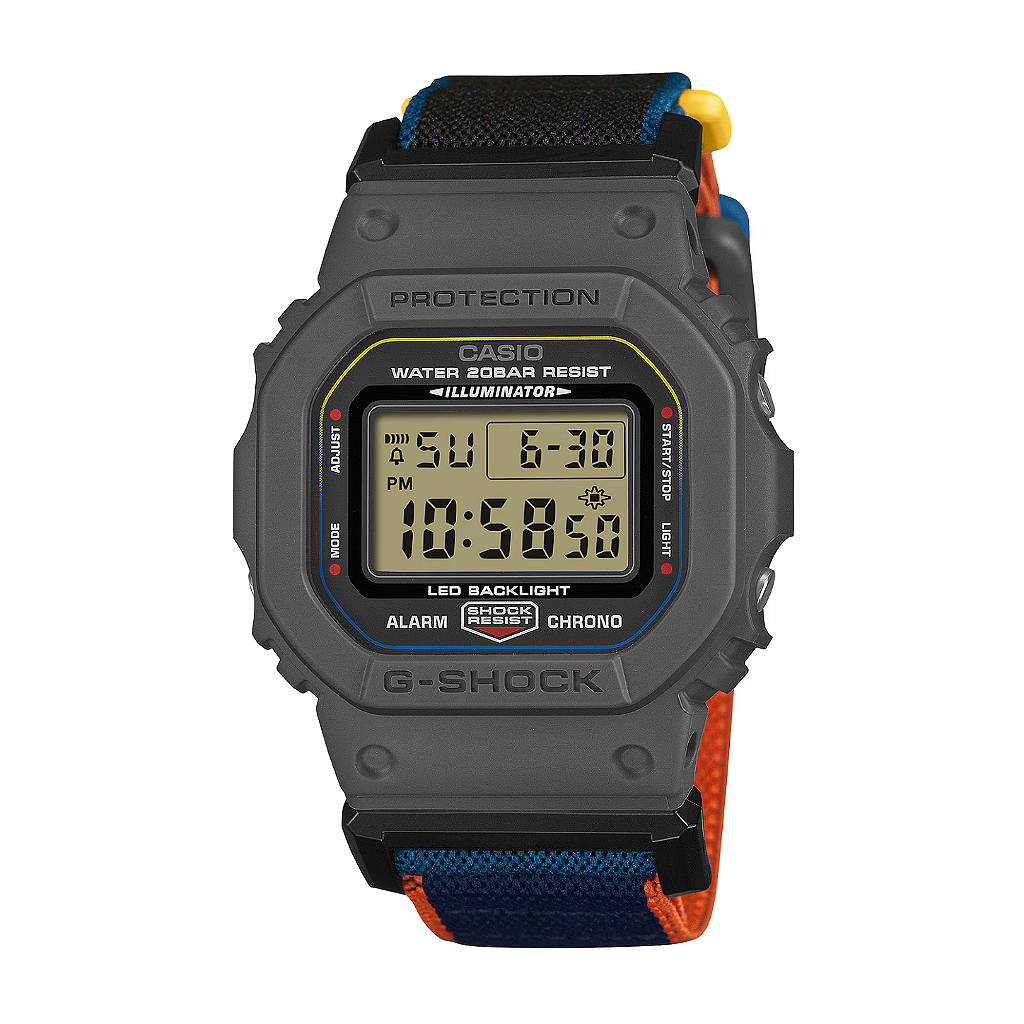 【G-SHOCK】DW-5600MNC-1JF G-SHOCK DW-5600MNC-8A2DR Pulseira em Tecido Colorida - Relojoaria