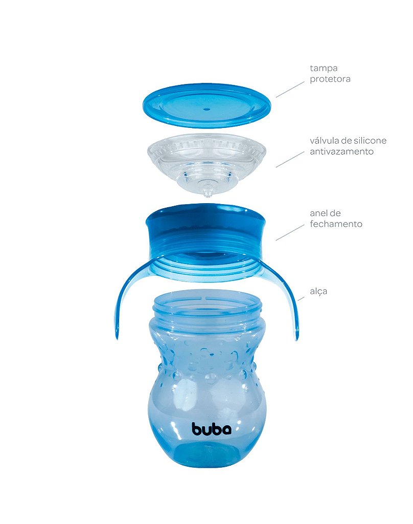 Copo de Treinamento 360 Bebê - com Alça - 270ml - Azul - Buba