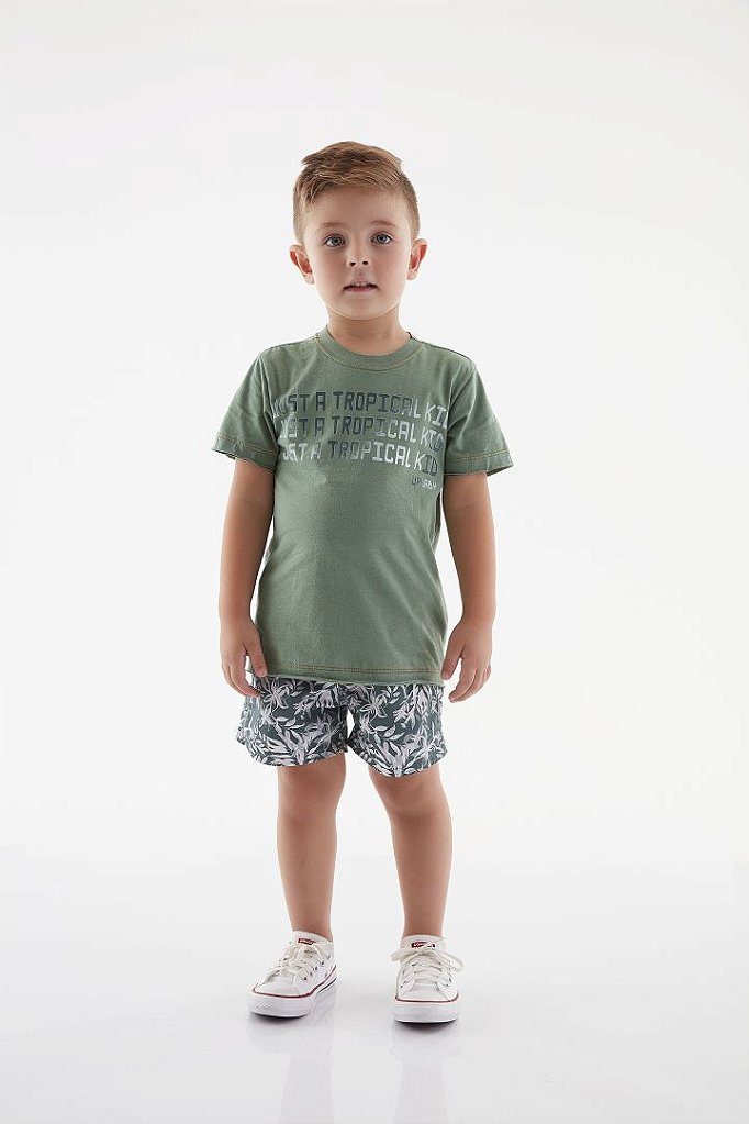 Conjunto Infantil Masculino Camiseta e Short Microfibra Verde - Petit Nini  | Oferta de Acessórios e Roupas para Bebês e Crianças