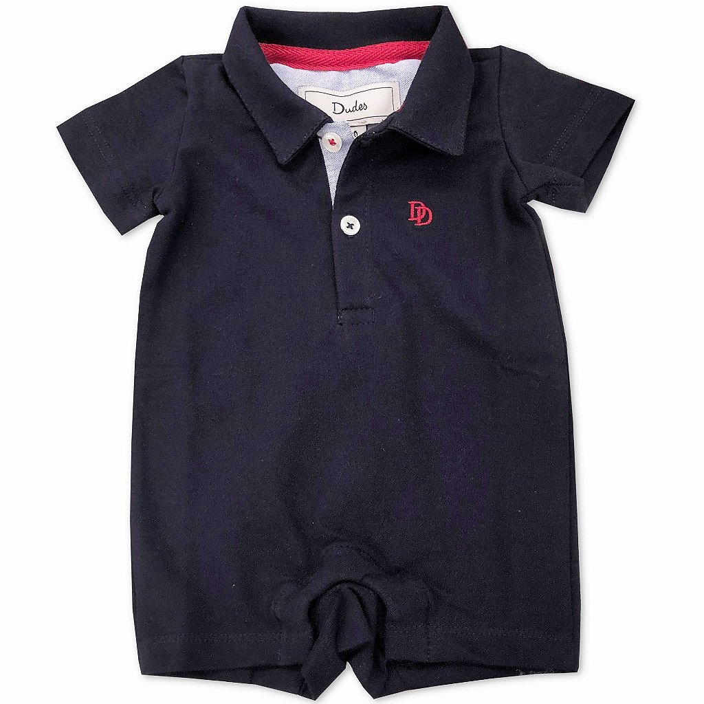 Macacão Polo para Bebê em Pique Manga Curta Marinho Petit Macacão Polo para Bebê em Pique Manga Curta Marinho Petit